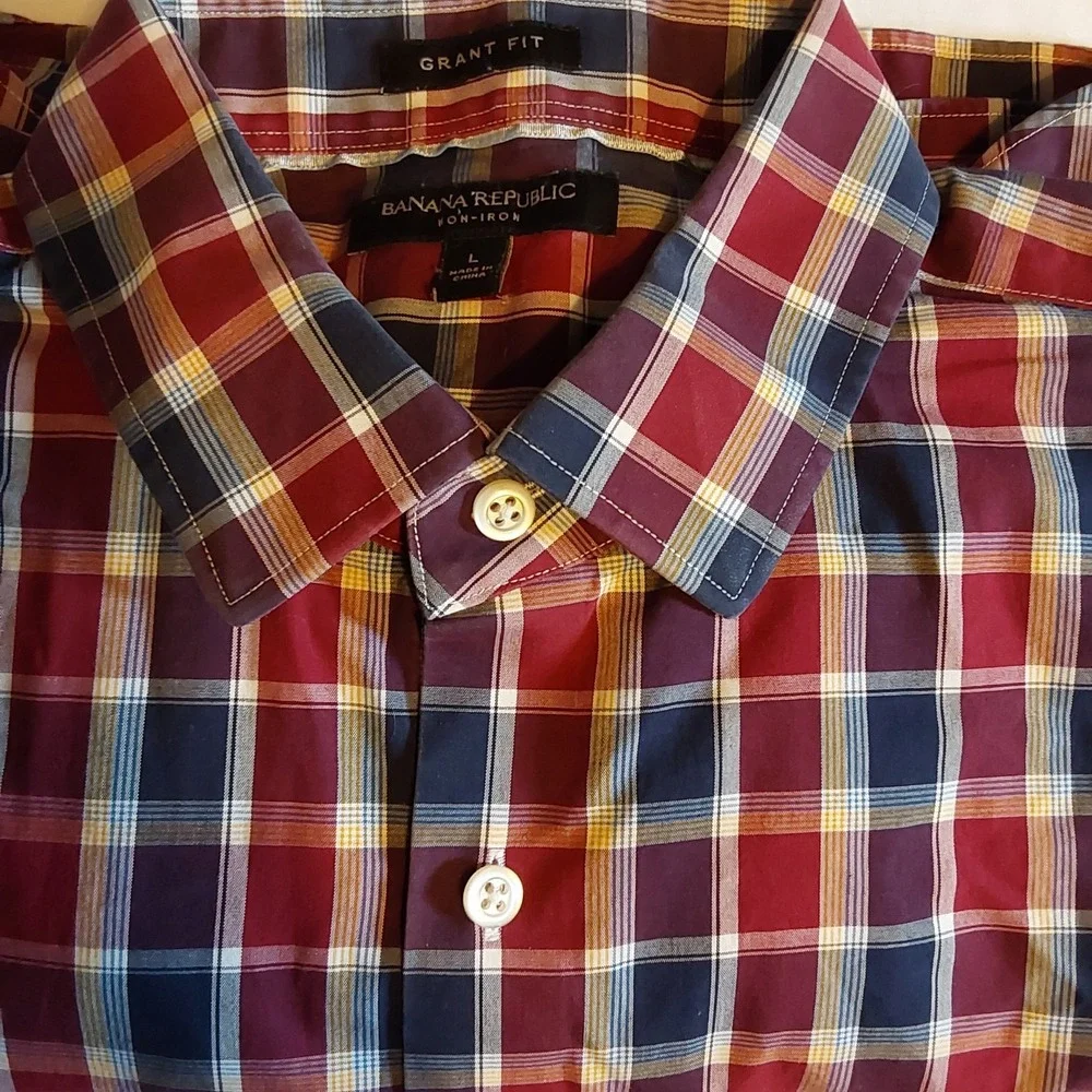 Banana Republic Men Grant Fit Shirt Non Iron Large 16-16.5 Casual Cotton Classic